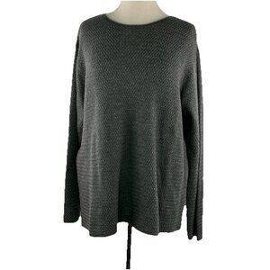 Eileen Fisher 1X Sweater Merino Italian Yarn Boxy Gray Quiet Luxury Boat Neck
